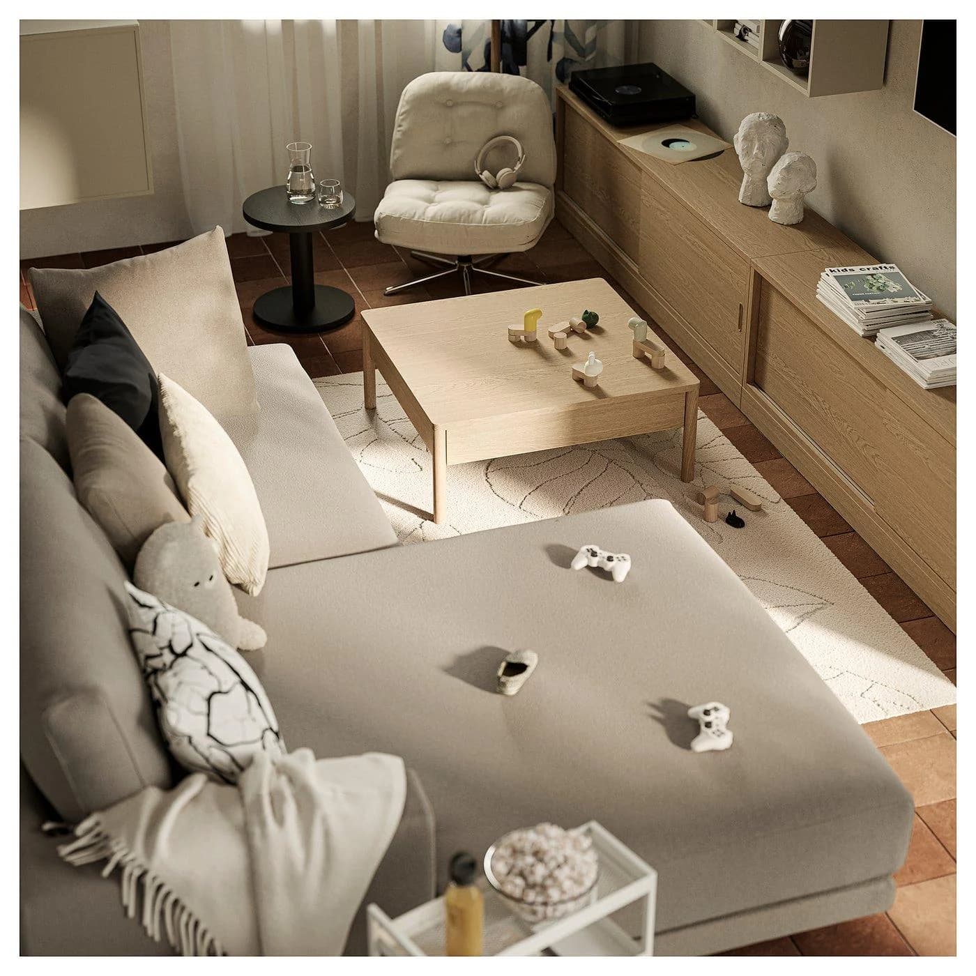 IKEA UPPÅKRA 3er-Sitzelement mit Recamiere links Grau-Beige