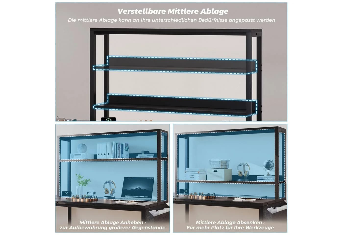 Furnicopia Eckschreibtisch 140 * 120cm mit LED und USB - Bild 5
