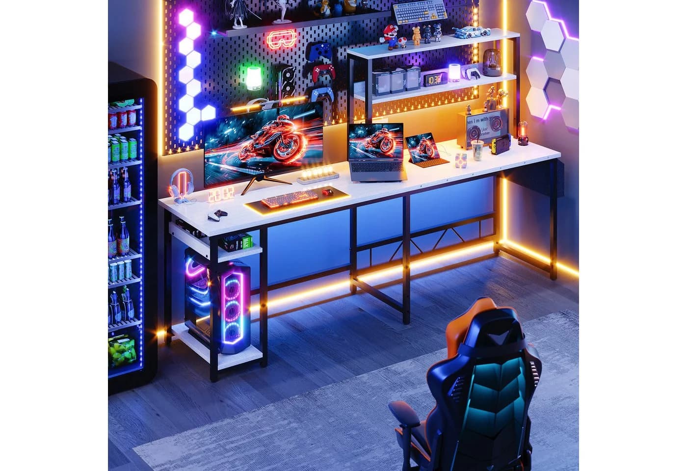 Furnicopia Eckschreibtisch 140 * 120cm L-förmiger Computertisch mit LED und USB - Bild 4