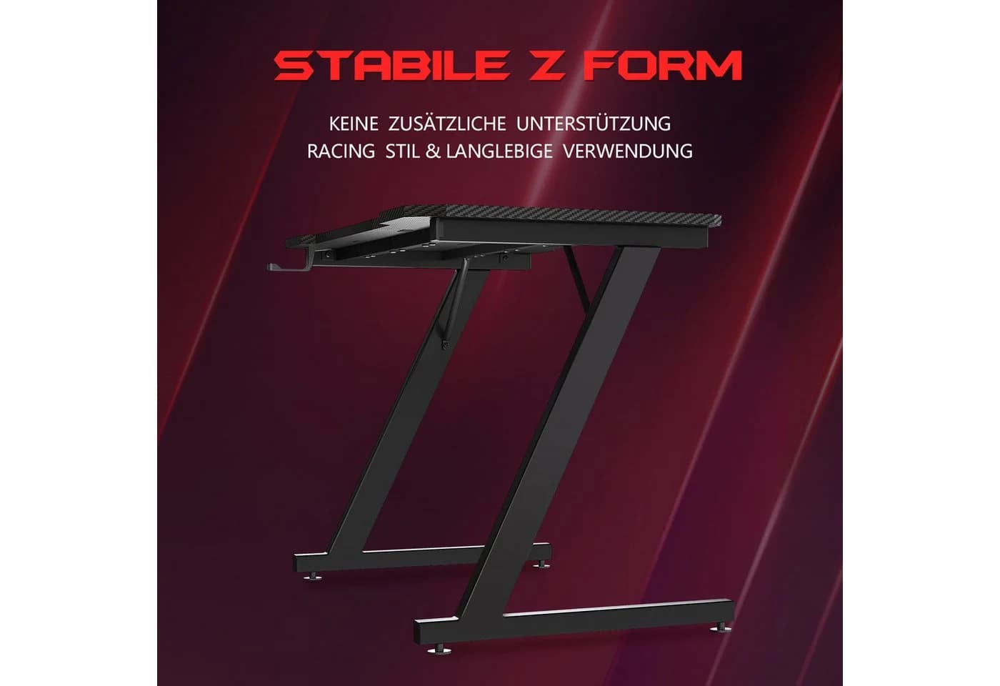 HOMALL Gamingtisch 120x60 cm Schwarz Z-Frame mit Headset-Haken - Bild 4