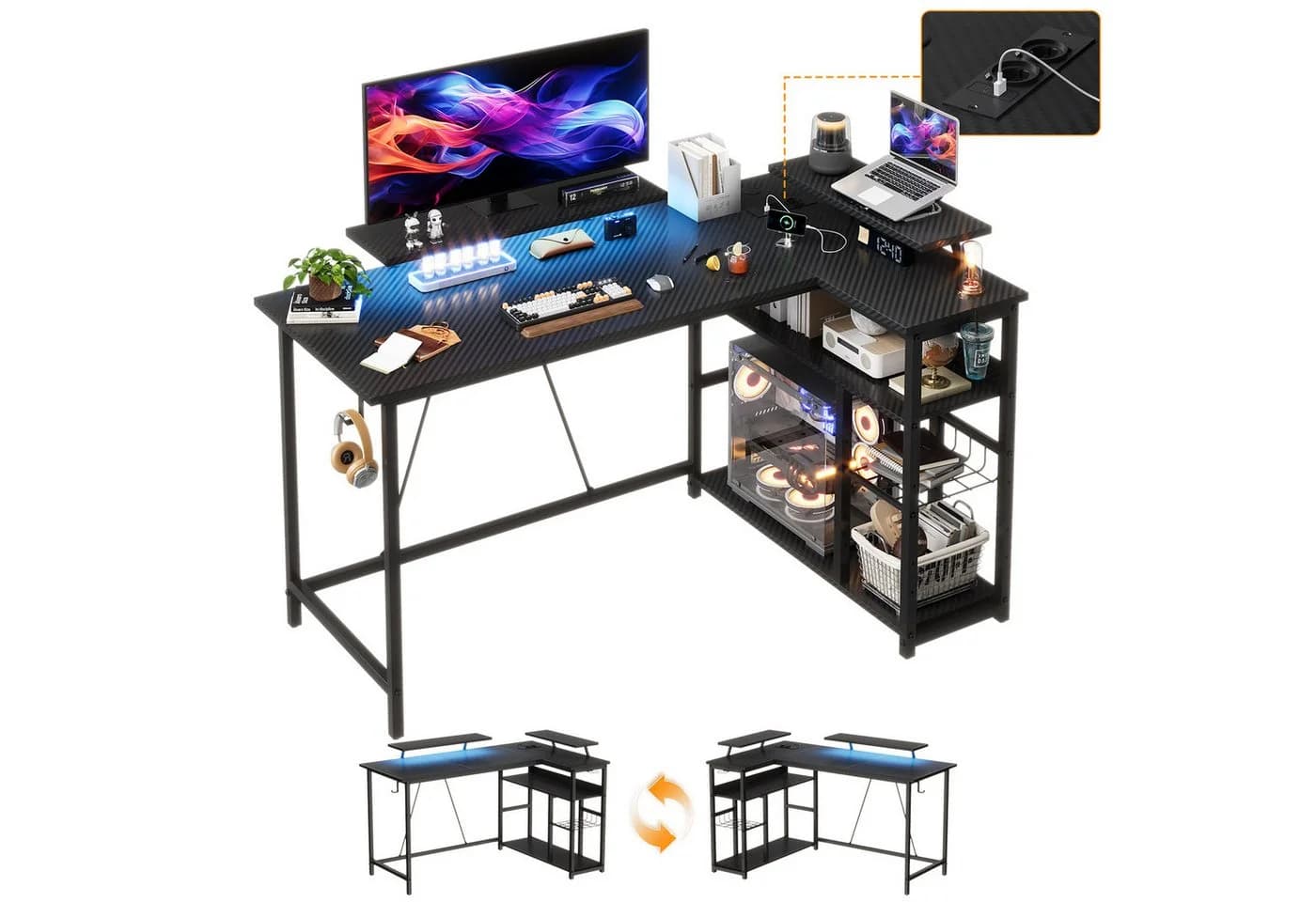 HOMALL Eckschreibtisch L-Form mit USB-Anschlüssen und LED-Beleuchtung - Bild 2