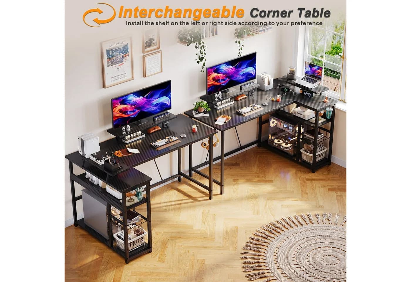HOMALL Eckschreibtisch L-Form mit USB-Anschlüssen und LED-Beleuchtung - Bild 3