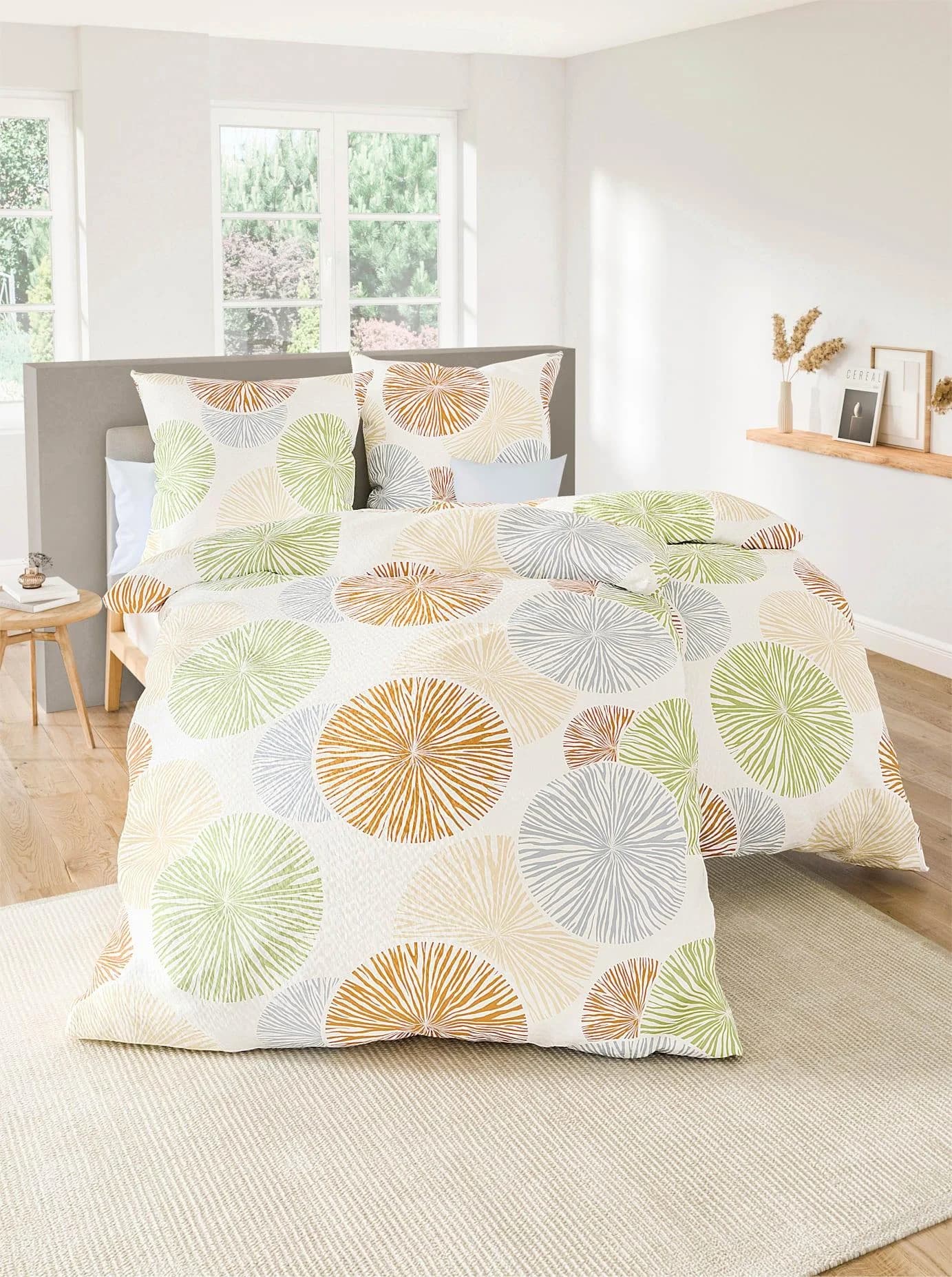 Dormisette Bettwäsche 2-tlg. 135x200cm Weiß-Apricot Kreise Design