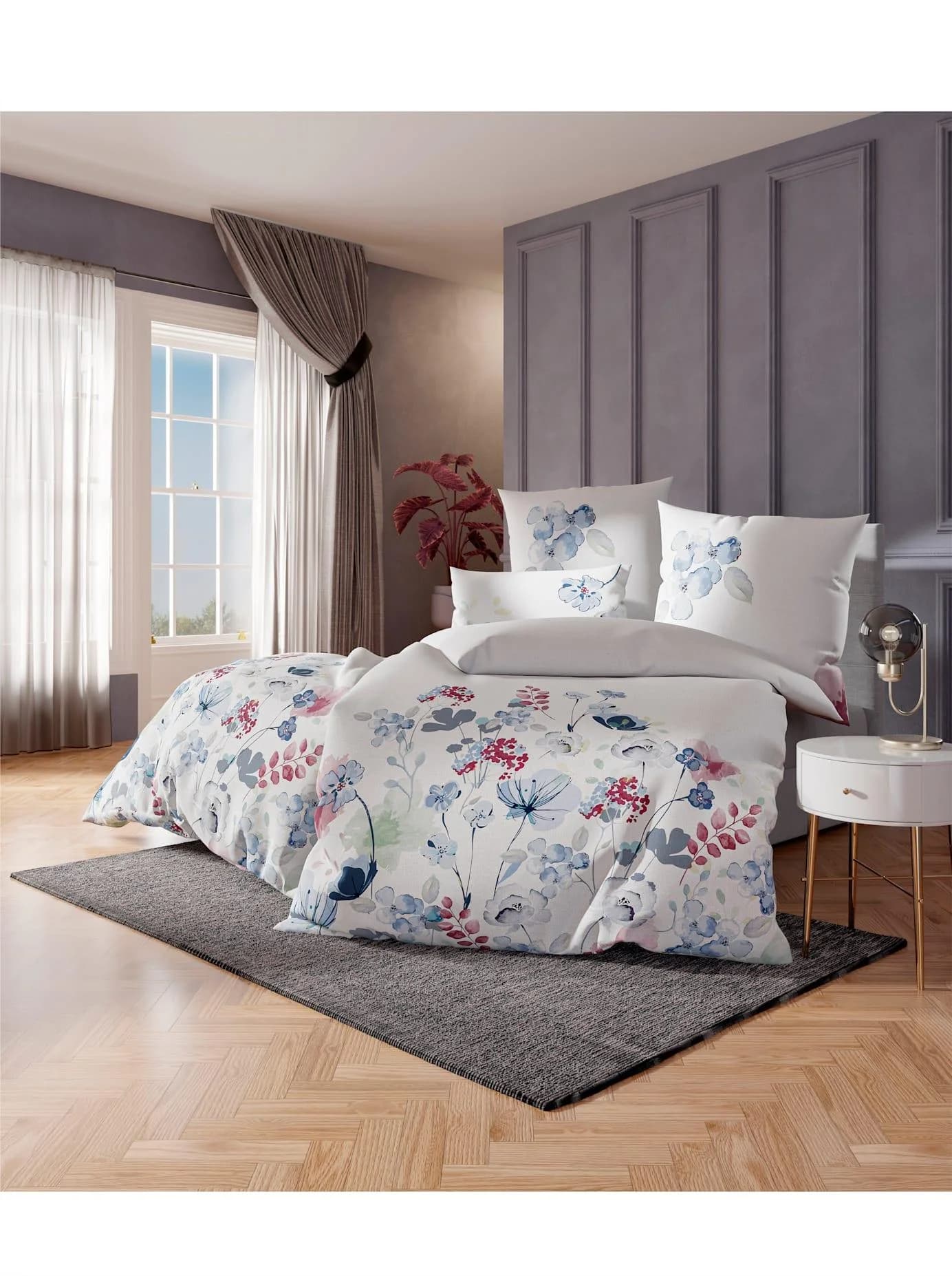 WÄSCHEPUR Bettwäsche Set 2-tlg. Blumen-Muster Mako-Satin