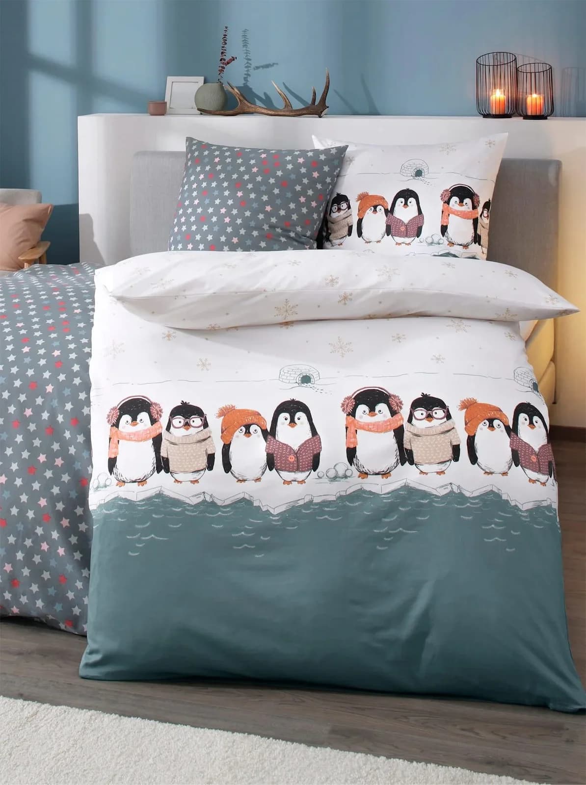 Dormisette Bettwäsche Set 2-tlg. Pinguin Design Grün 100% Baumwolle