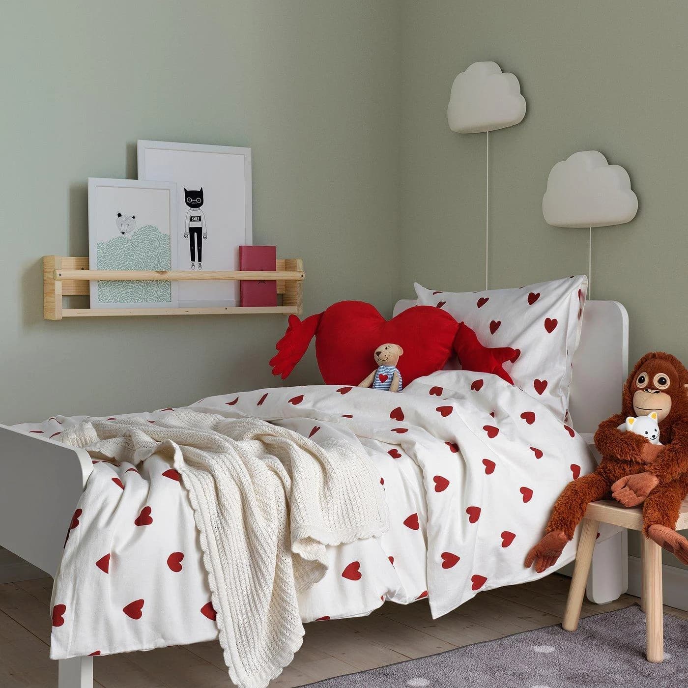 IKEA BARNDRÖM Bettwäsche-Set 2-teilig Rot/Weiß Flanell Herzmuster