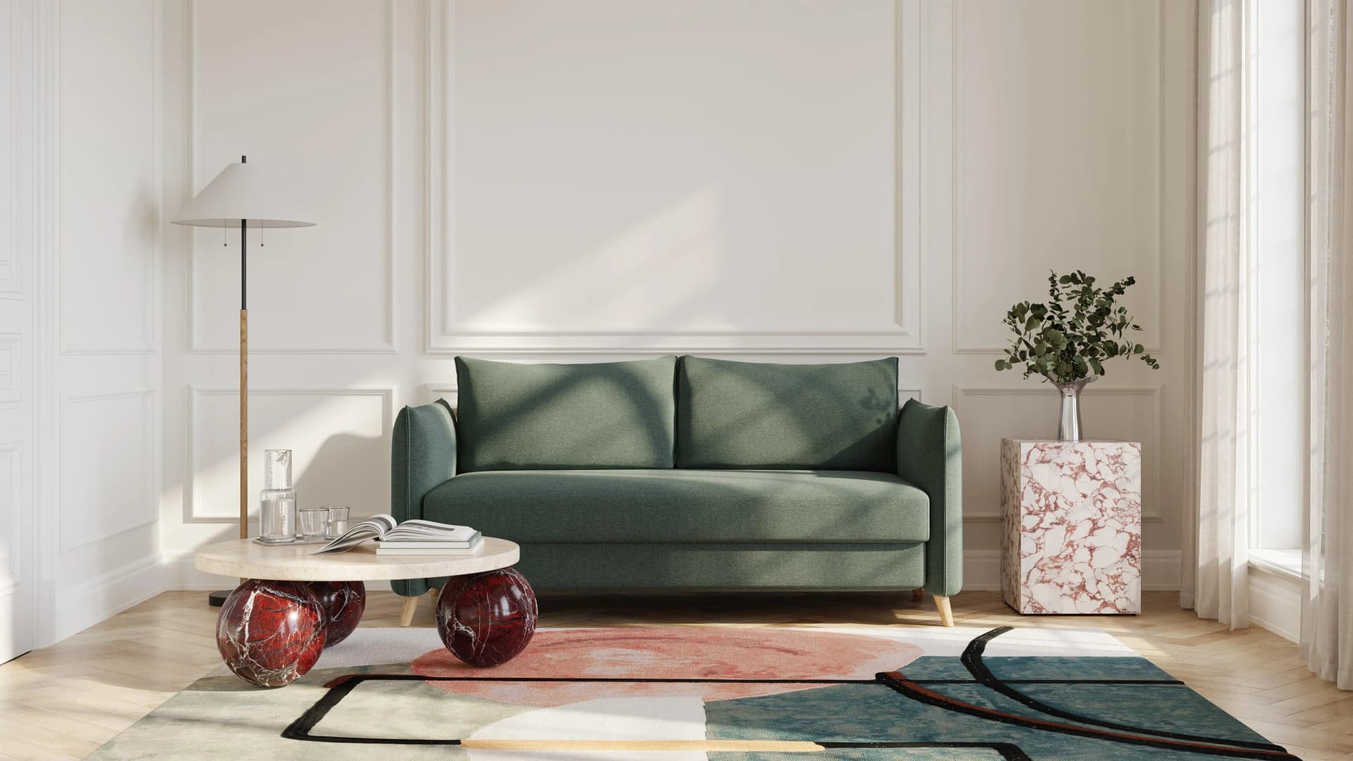 BRUNO Schlafsofa 160cm Grün | Boxspring & Massivholz