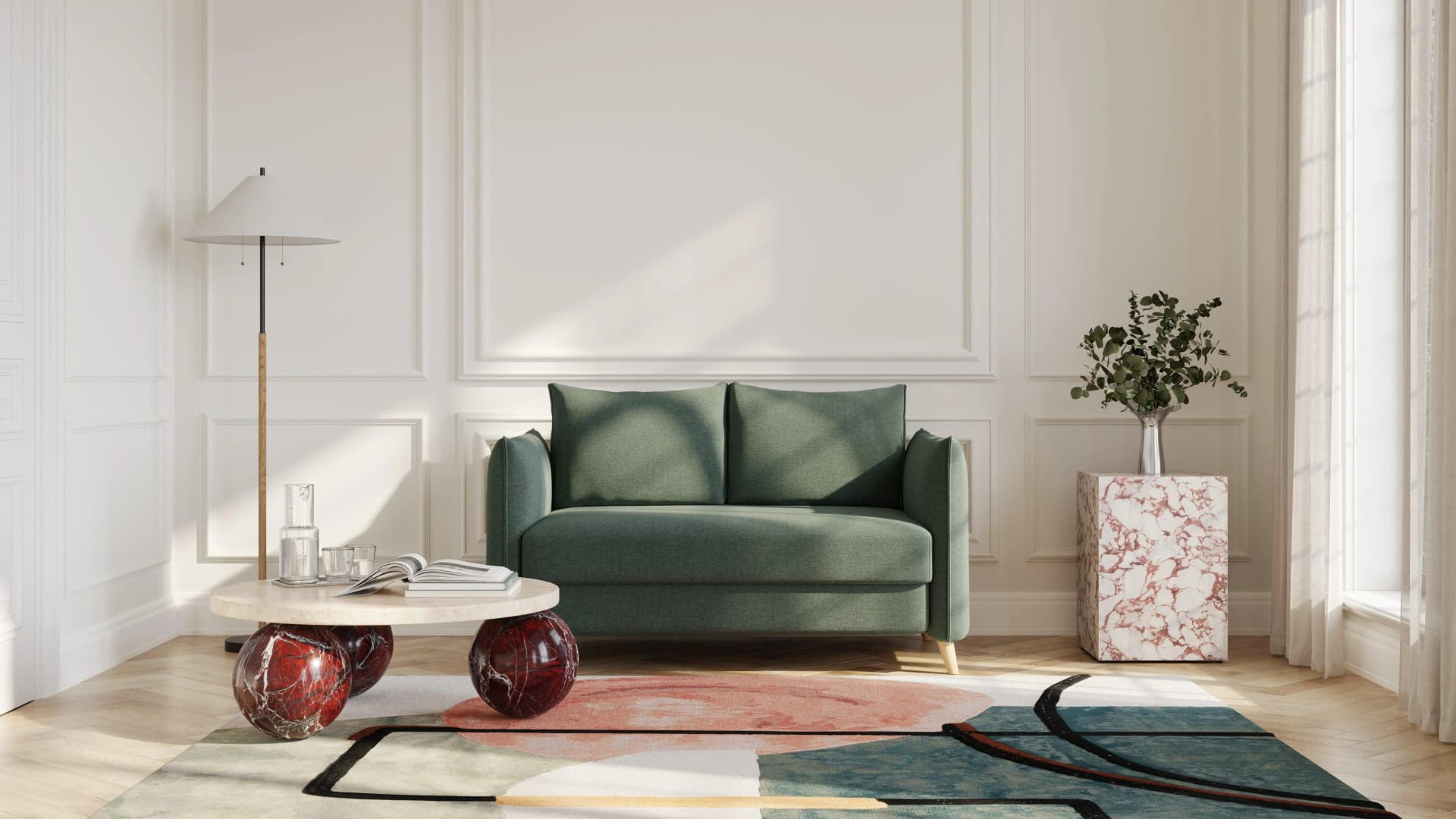 BRUNO Schlafsofa Grün mit Boxspringkomfort & Massivholz