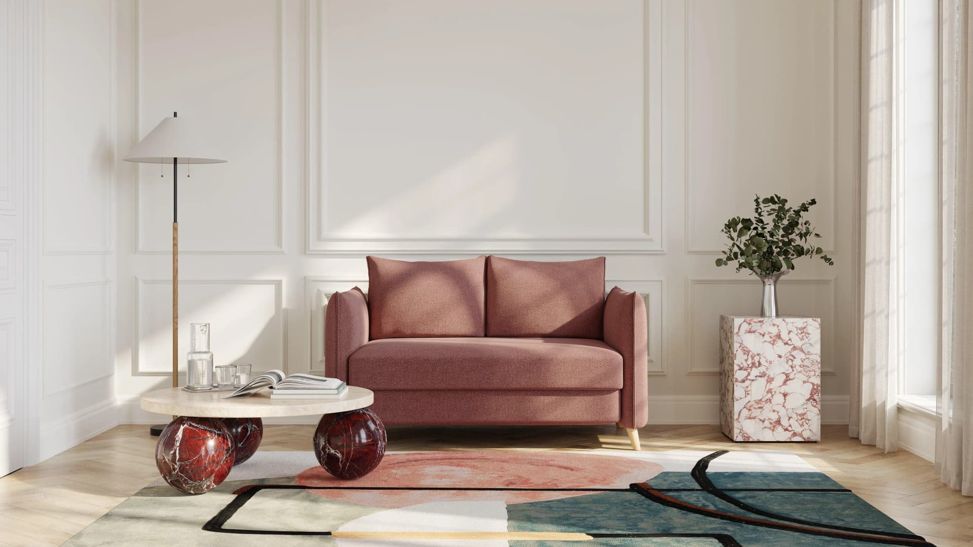 BRUNO Schlafsofa 120cm Boxspring & Massivholz Braun Rot