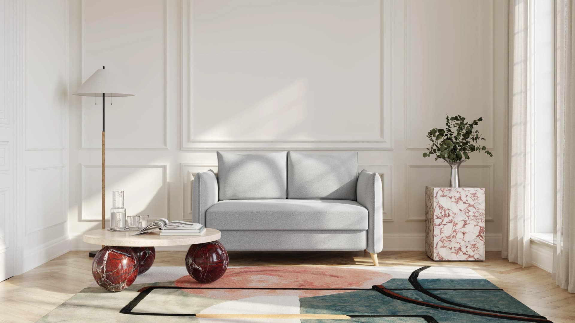 BRUNO Schlafsofa 120cm Silbergrau Boxspring & Massivholz