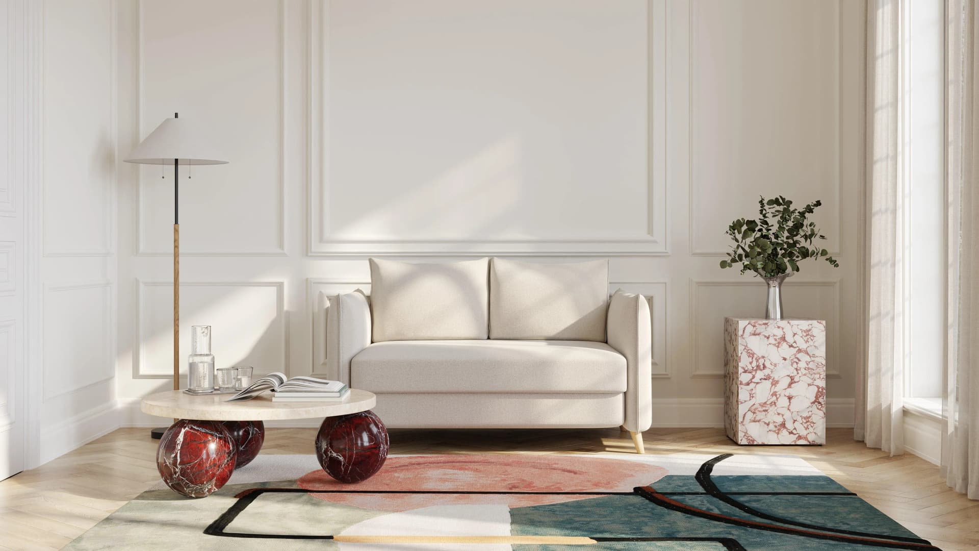 BRUNO Schlafsofa 120cm Beige Massivholz Boxspring