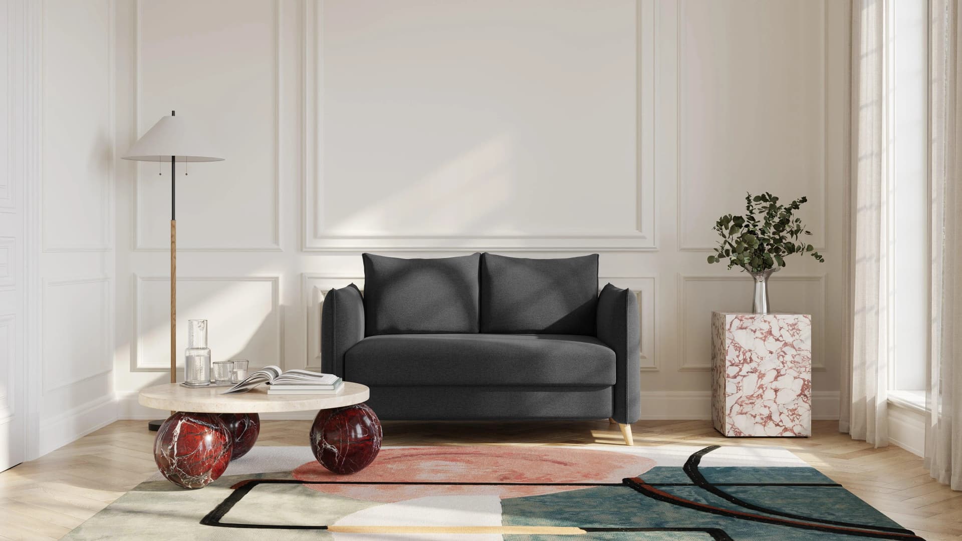 BRUNO Schlafsofa 120cm Anthrazit Boxspring & Massivholz