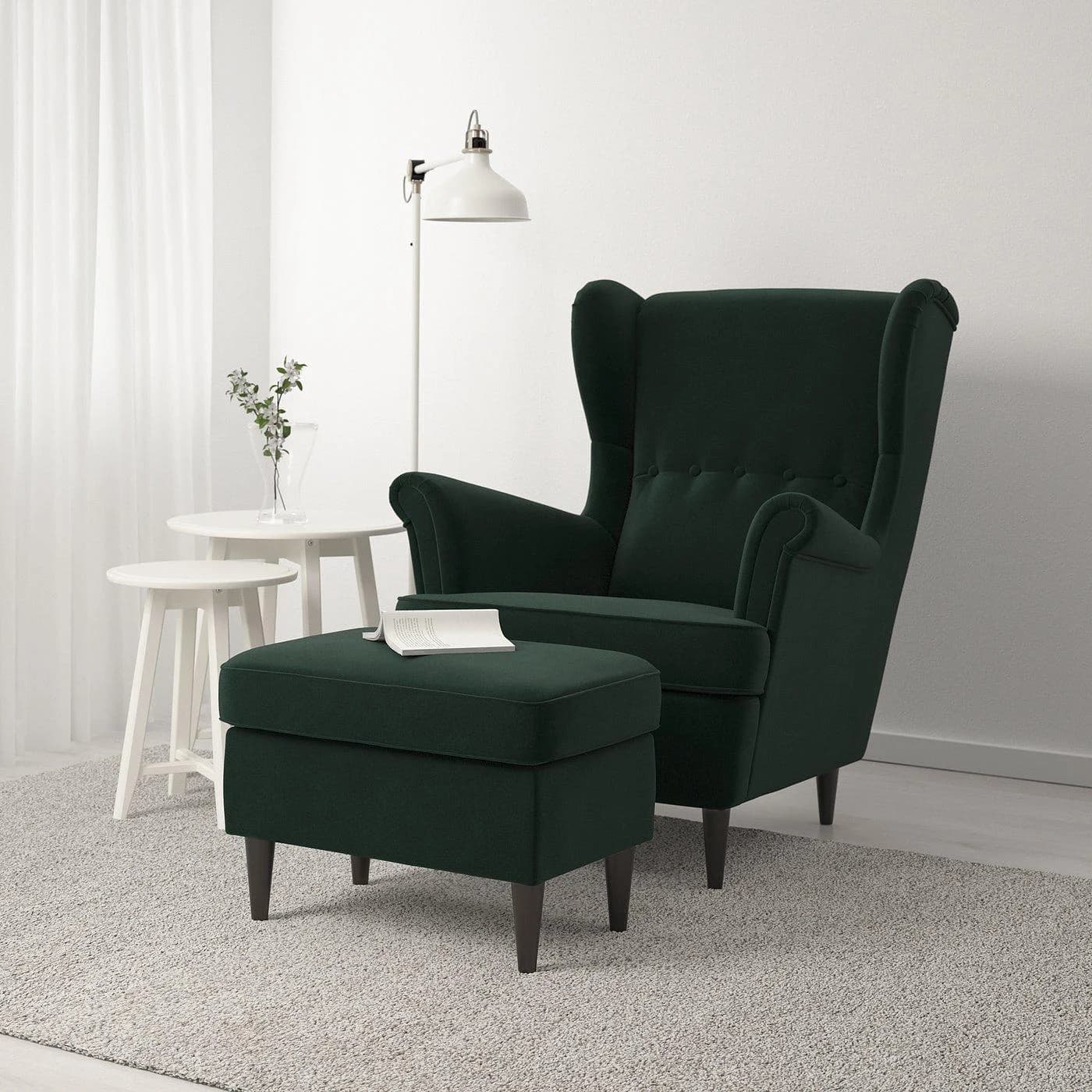 IKEA STRANDMON Sessel und Hocker Dunkelgrün
