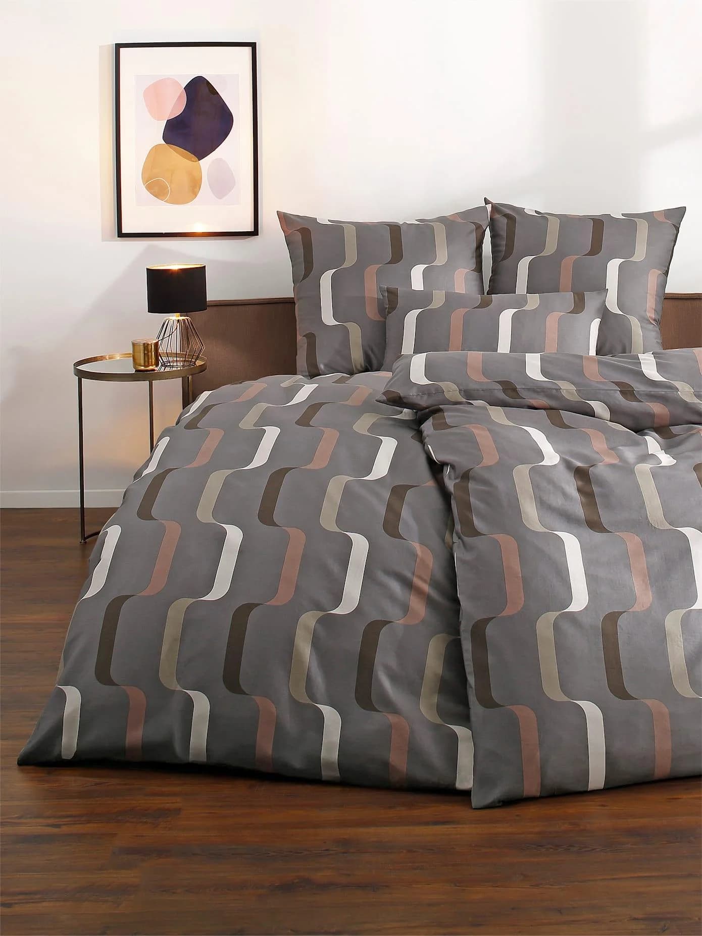 Bettwäsche JANINE Gr. 3 Mako-Satin Anthrazit-Sand 155x220 cm