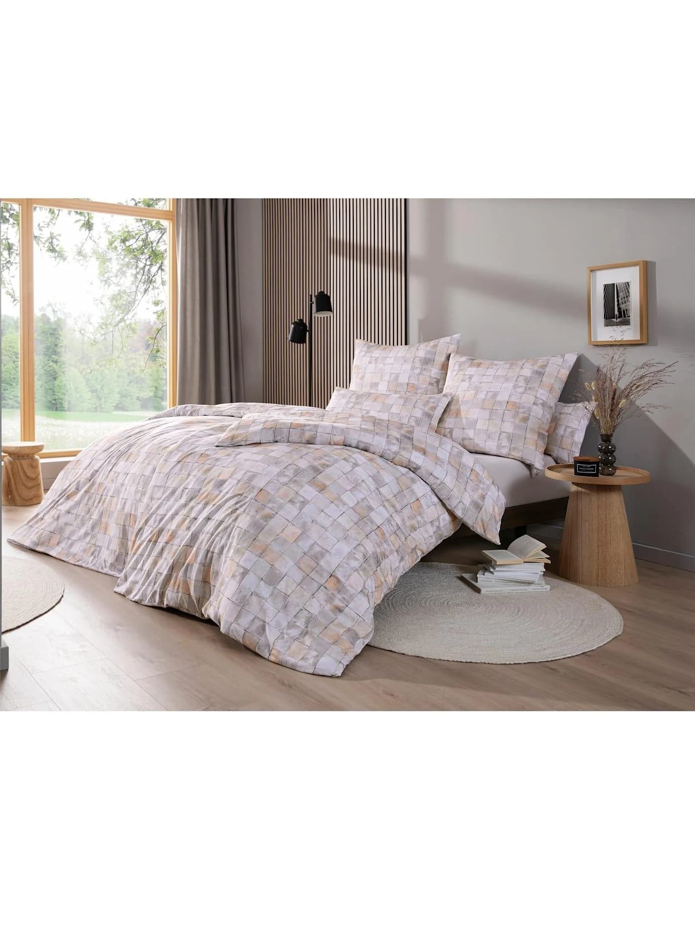 ESTELLA Bettwäsche Gr. 5 Mako-Satin Beige-Apricot Karo 2-teilig