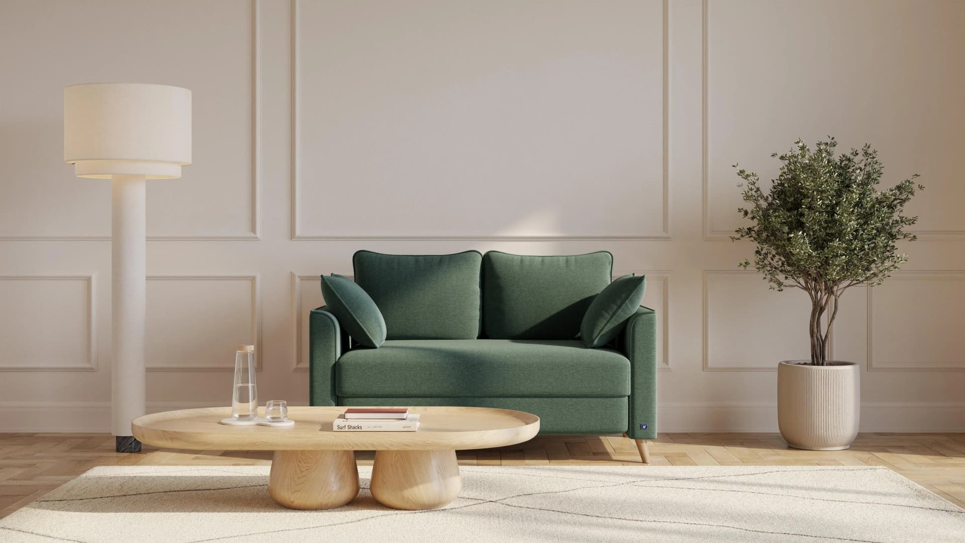 BRUNO Schlafsofa 120cm Grün Boxspring & Massivholz