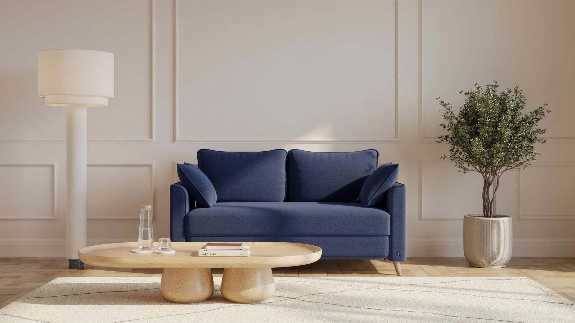 BRUNO Schlafsofa 140cm Blau Boxspring & Massivholz