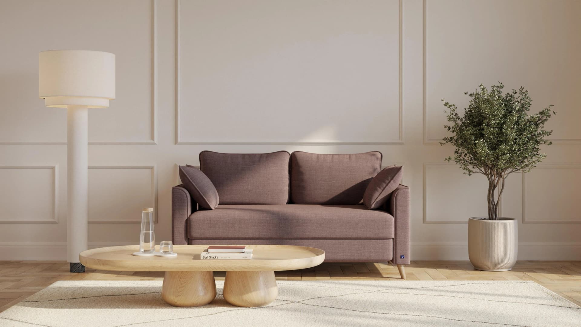 BRUNO Schlafsofa 140cm Braun Massivholz Boxspring