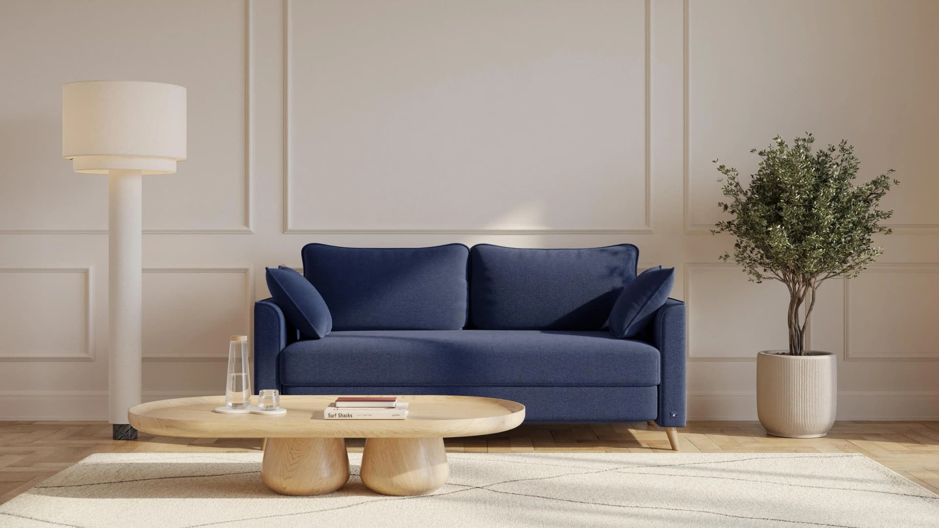 BRUNO Schlafsofa 160cm Blau Boxspring Massivholz