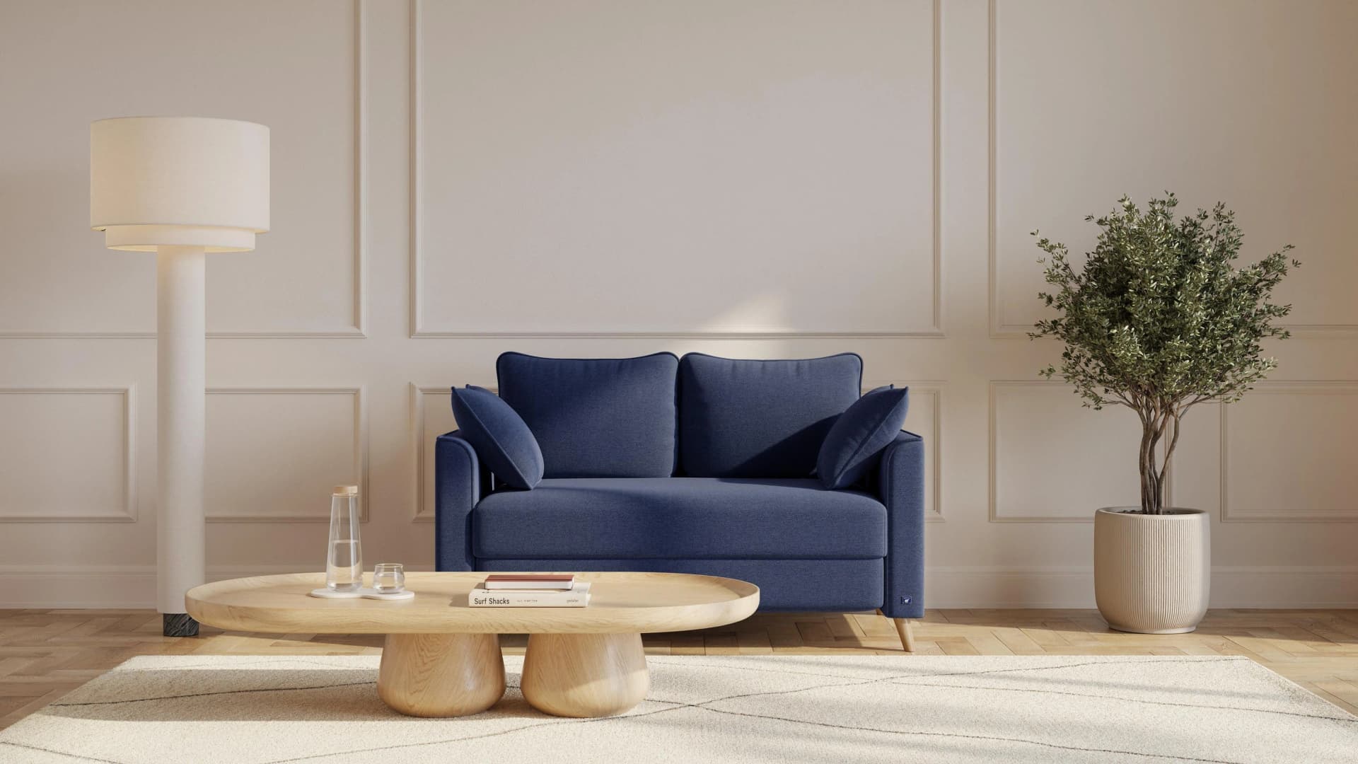 BRUNO Schlafsofa 120cm Blau Boxspring & Massivholz