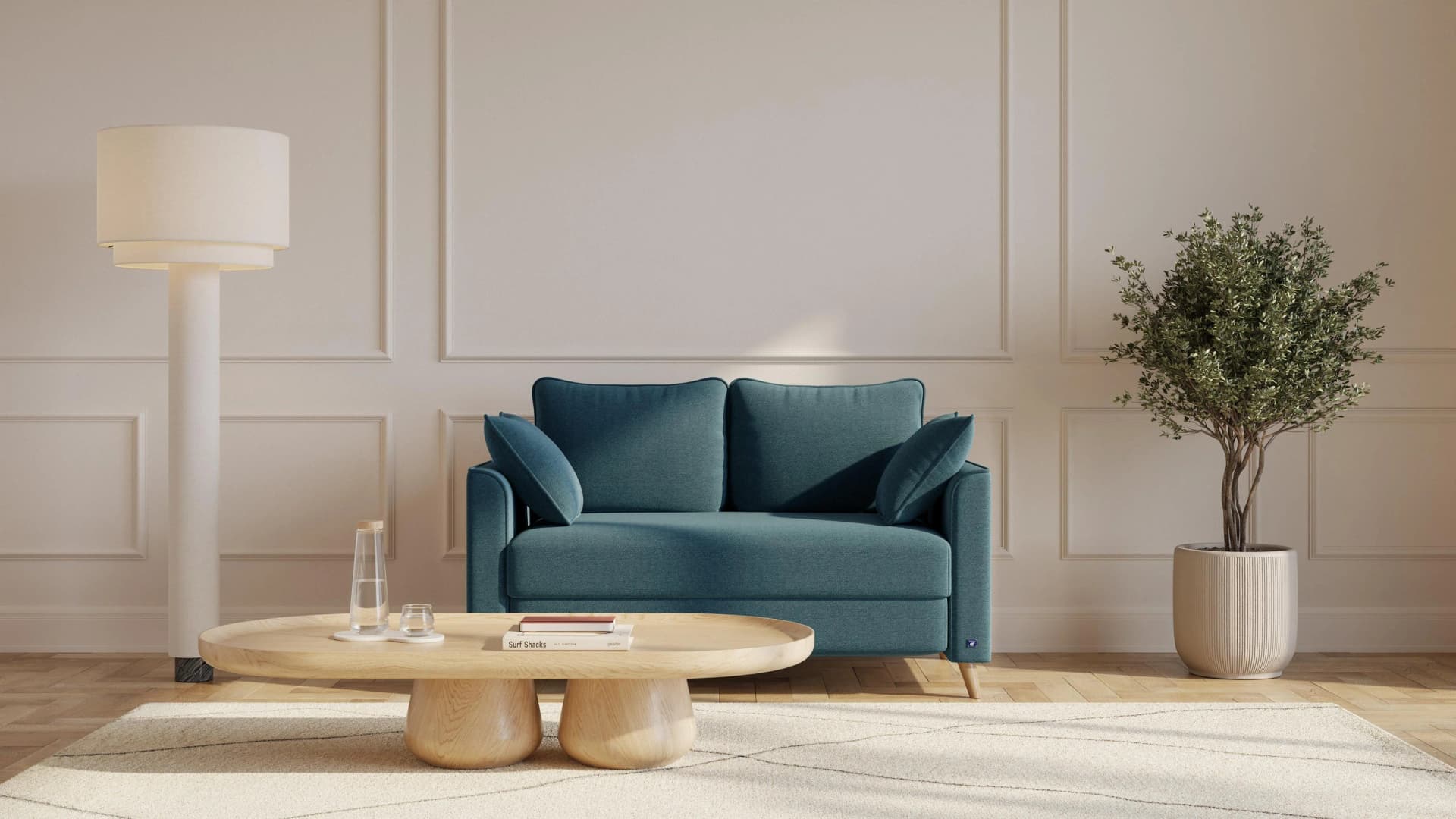 BRUNO Schlafsofa 120cm Petrol-Türkis Boxspring & Massivholz