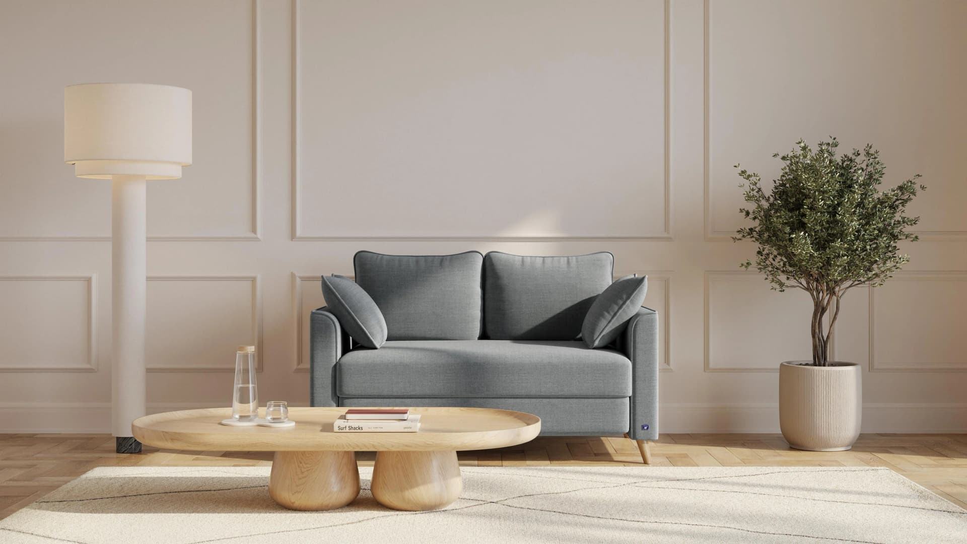 BRUNO Schlafsofa 120cm Dunkelgrau Massivholz Boxspring