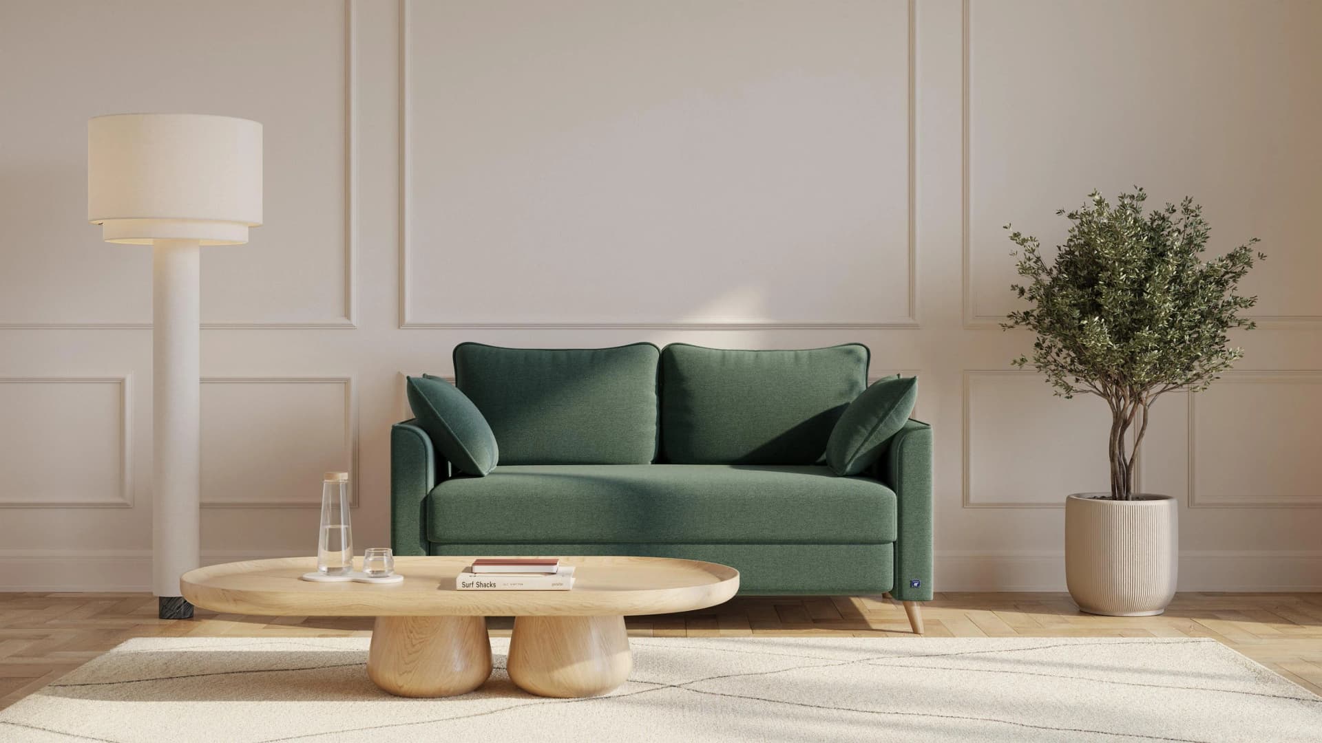 BRUNO Schlafsofa 140cm Grün Boxspring & Massivholz