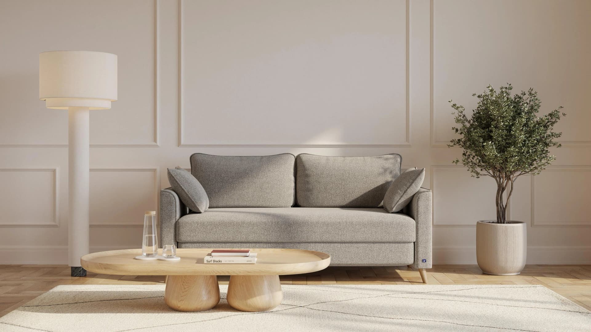 BRUNO Schlafsofa 160cm Taupe Grau-Beige Boxspring & Massivholz