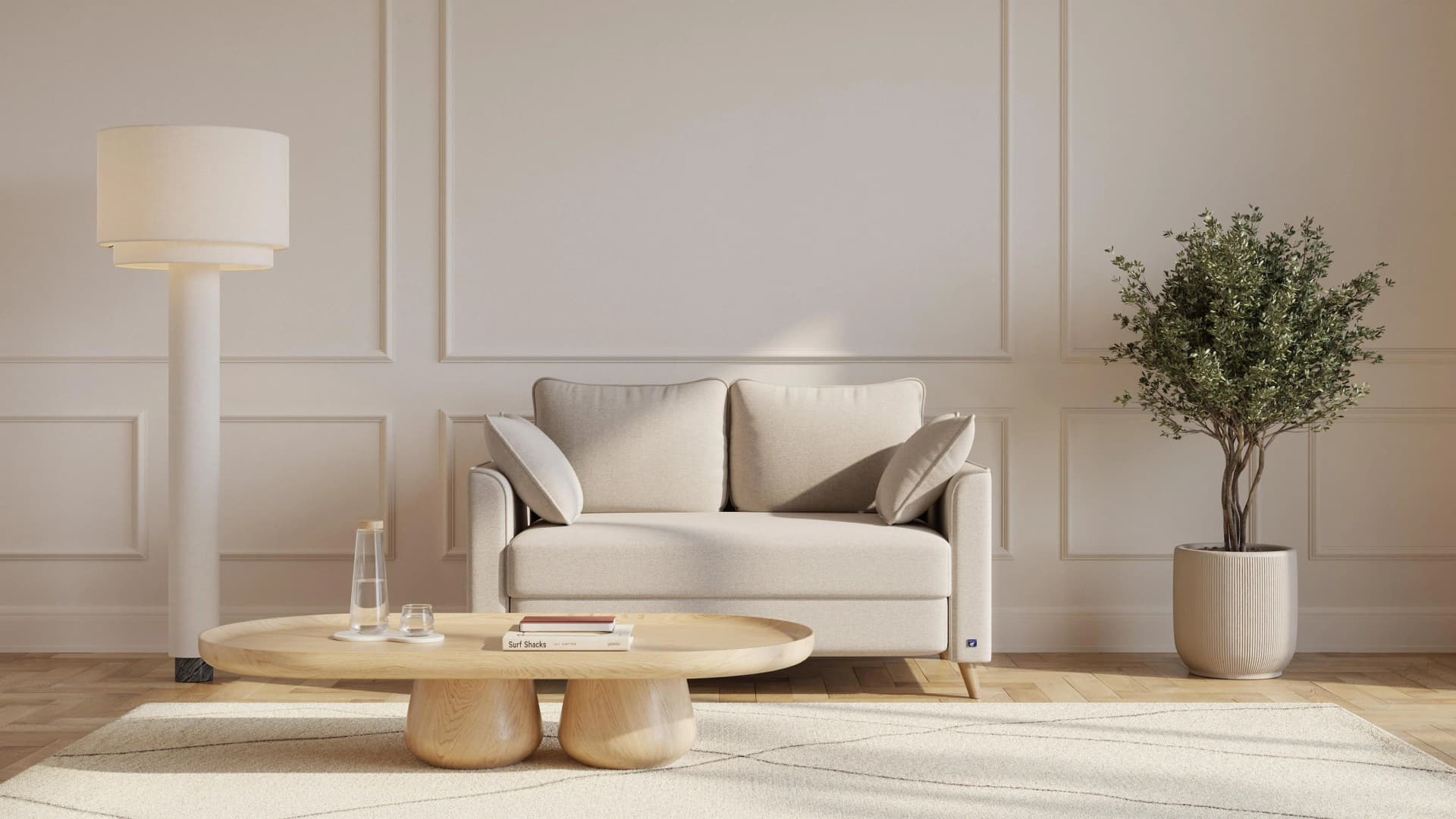BRUNO Schlafsofa 120cm Beige Boxspring & Massivholz
