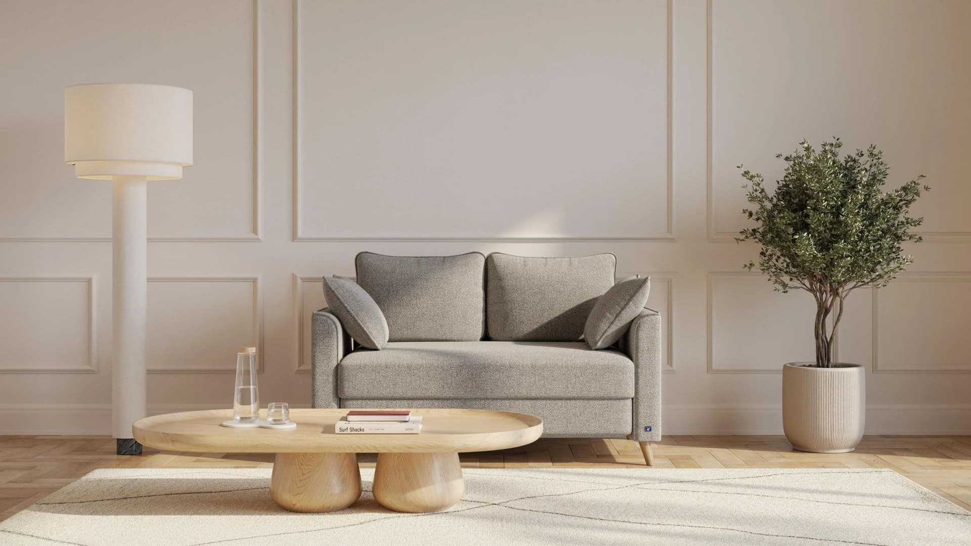BRUNO Schlafsofa Taupe Grau-Beige Boxspring & Massivholz