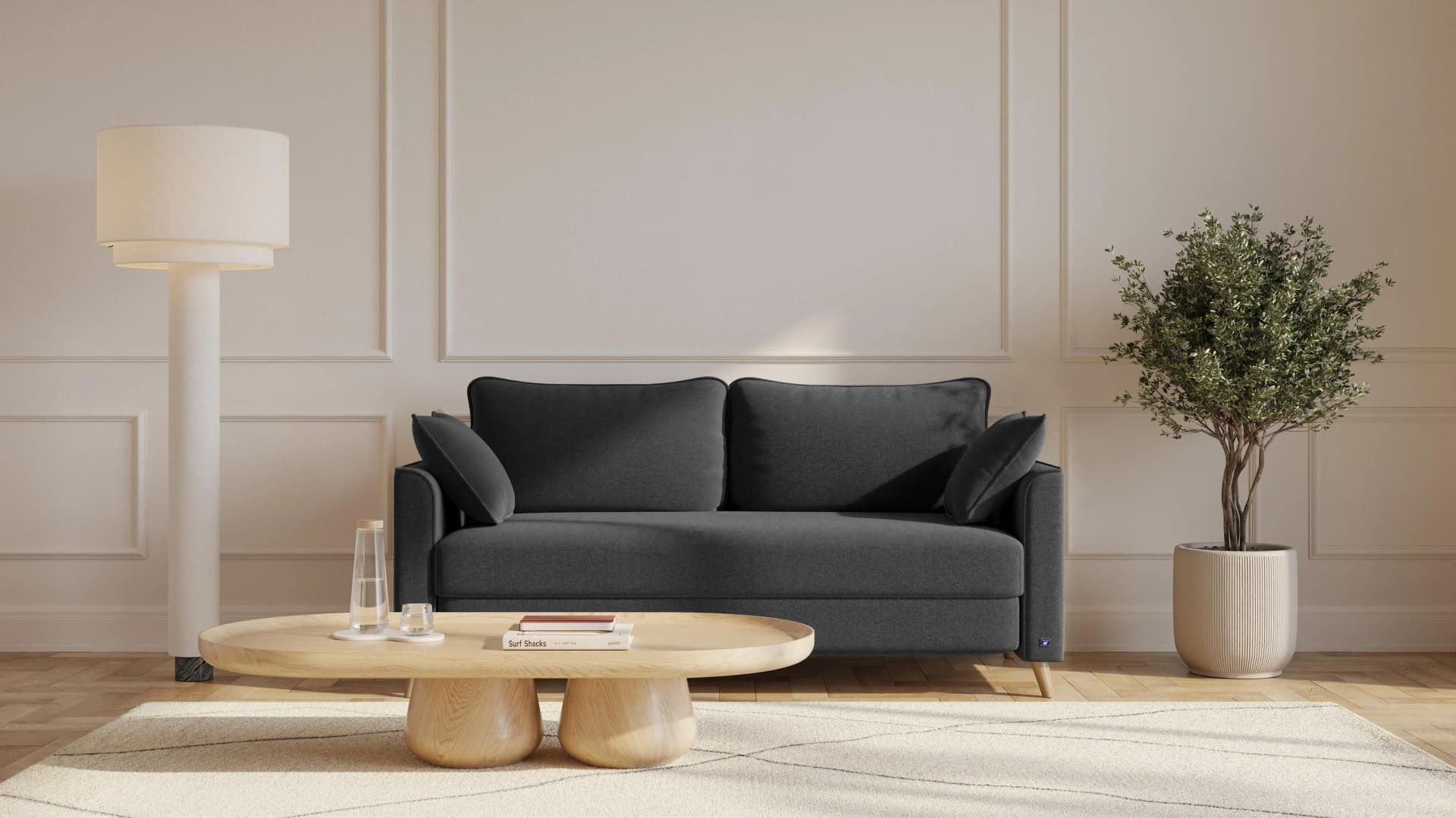 BRUNO Schlafsofa 160cm Anthrazit Boxspring & Massivholz