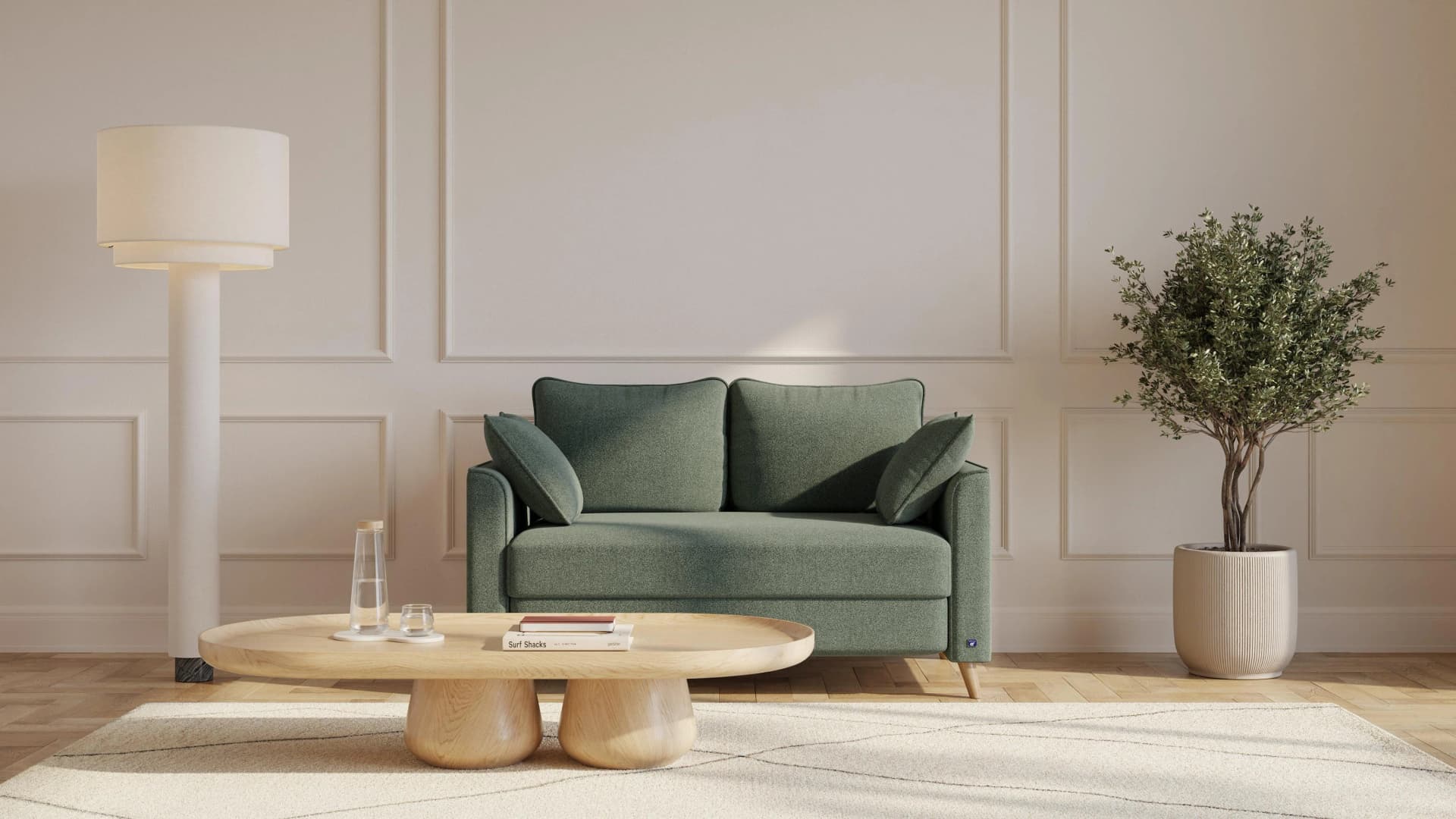 BRUNO Schlafsofa 120cm Forest Green Grün Massivholz Boxspring
