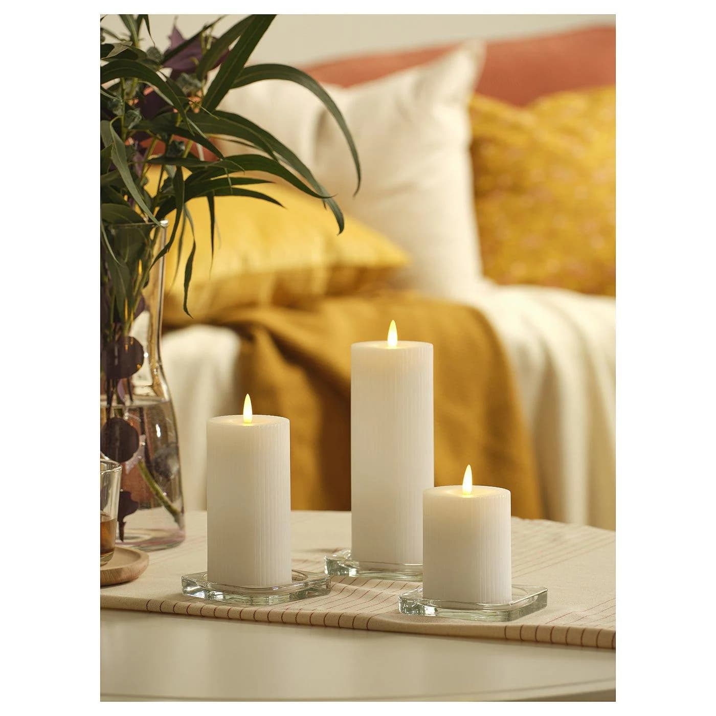 IKEA SILVERMÅS LED-Blockkerzen 3er-Set Weiß mit Timer