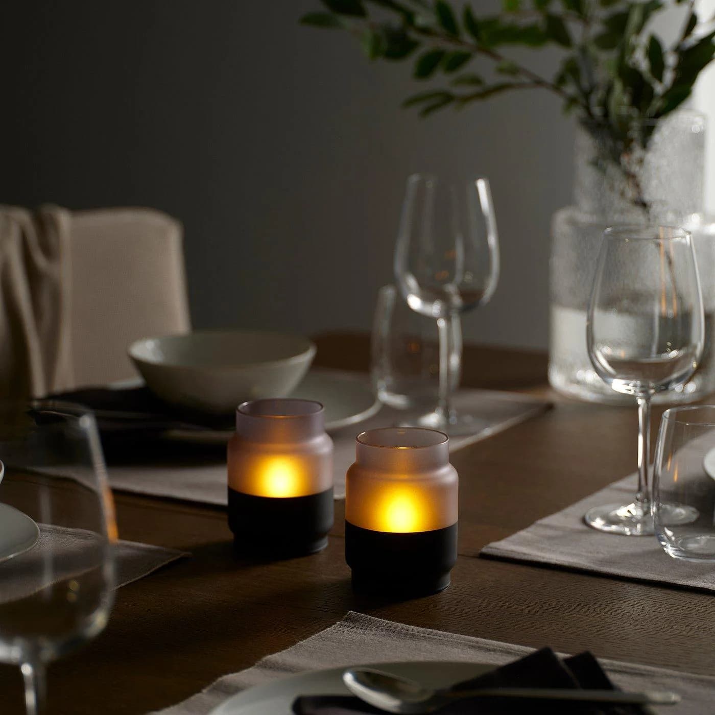 IKEA HJULMÖJA LED Tischdekoration Grau/Schwarz Glas