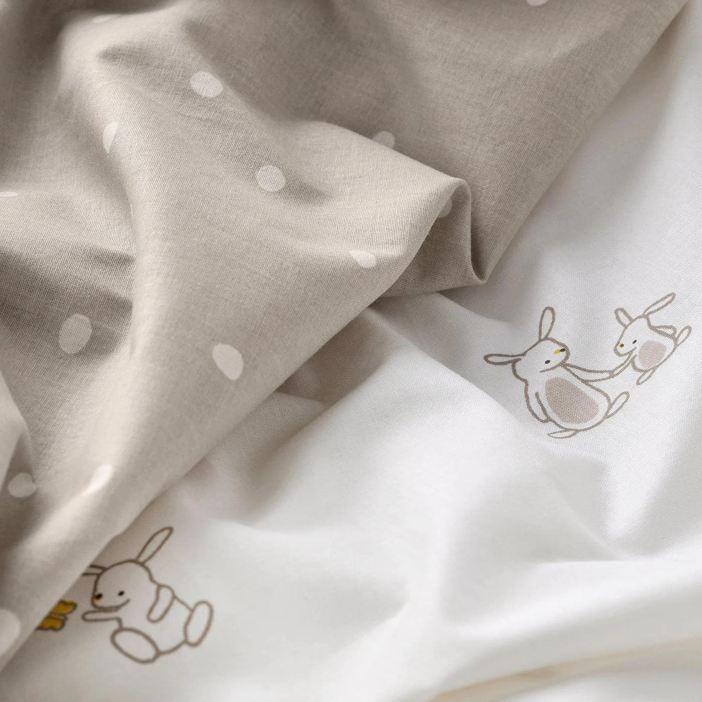 IKEA LEN Spannbettlaken für Babybett Beige/Weiß Hasen & Punkte