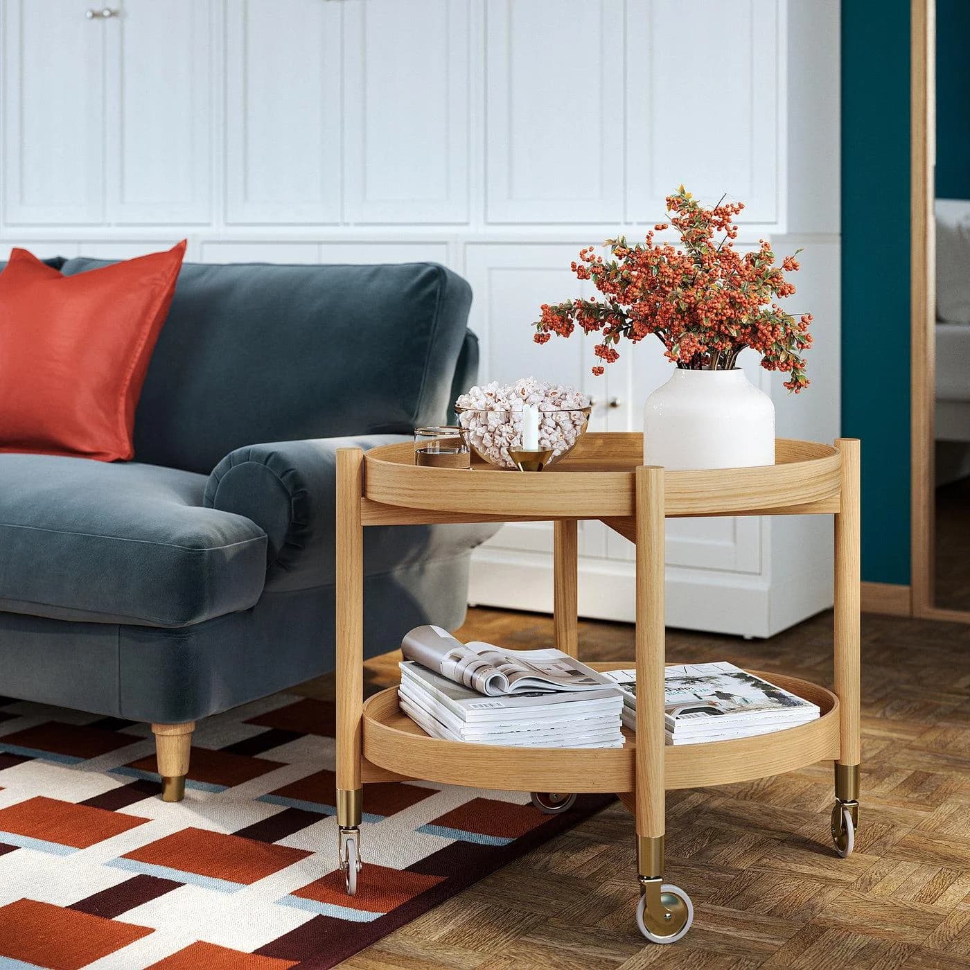 IKEA VALNÄS Rolltisch mit Aufbewahrung Eichenfurnier