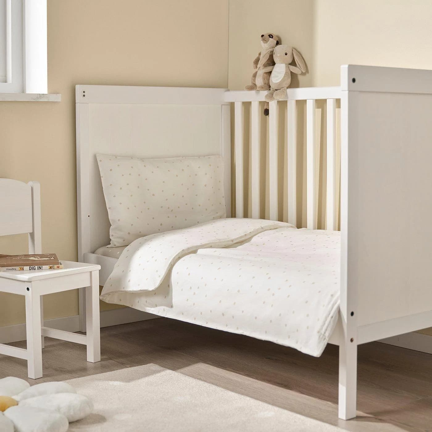 IKEA LEN Bettwäsche-Set für Babybett 2-teilig Beige/Weiß