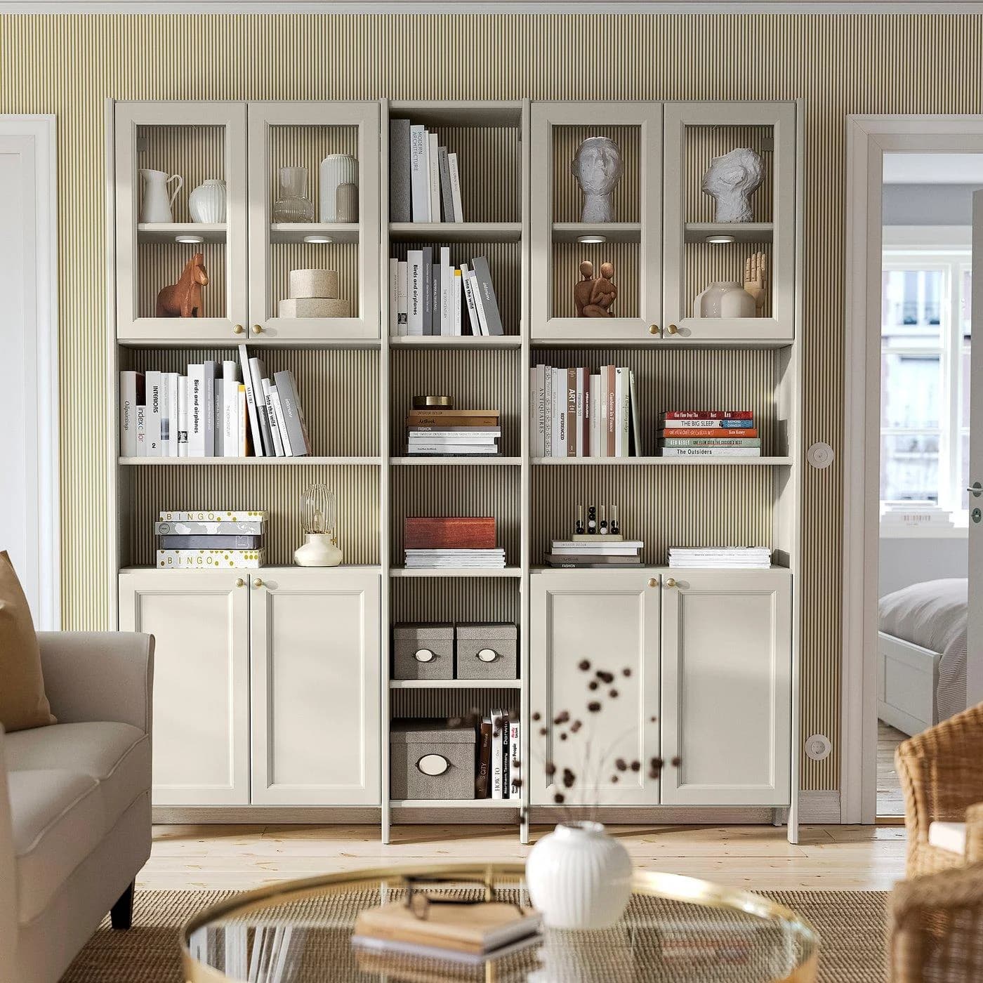 IKEA GULDDRAGARE Aufbewahrungskombi Beige/Klarglas mit Türen