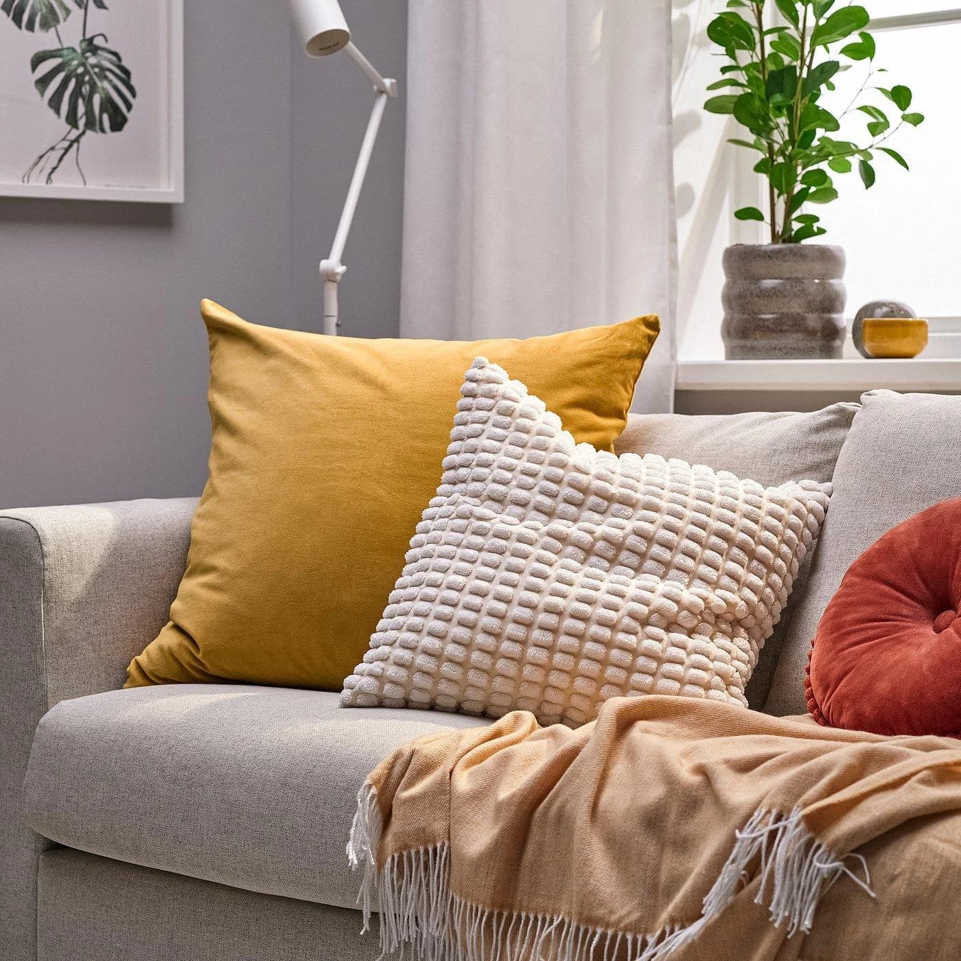 IKEA SANELA Kissenbezug Ocker Baumwollsamt
