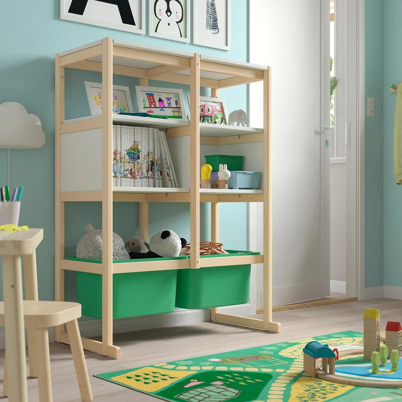 IKEA FLISAT Aufbewahrungskombination offen Weiß Grün