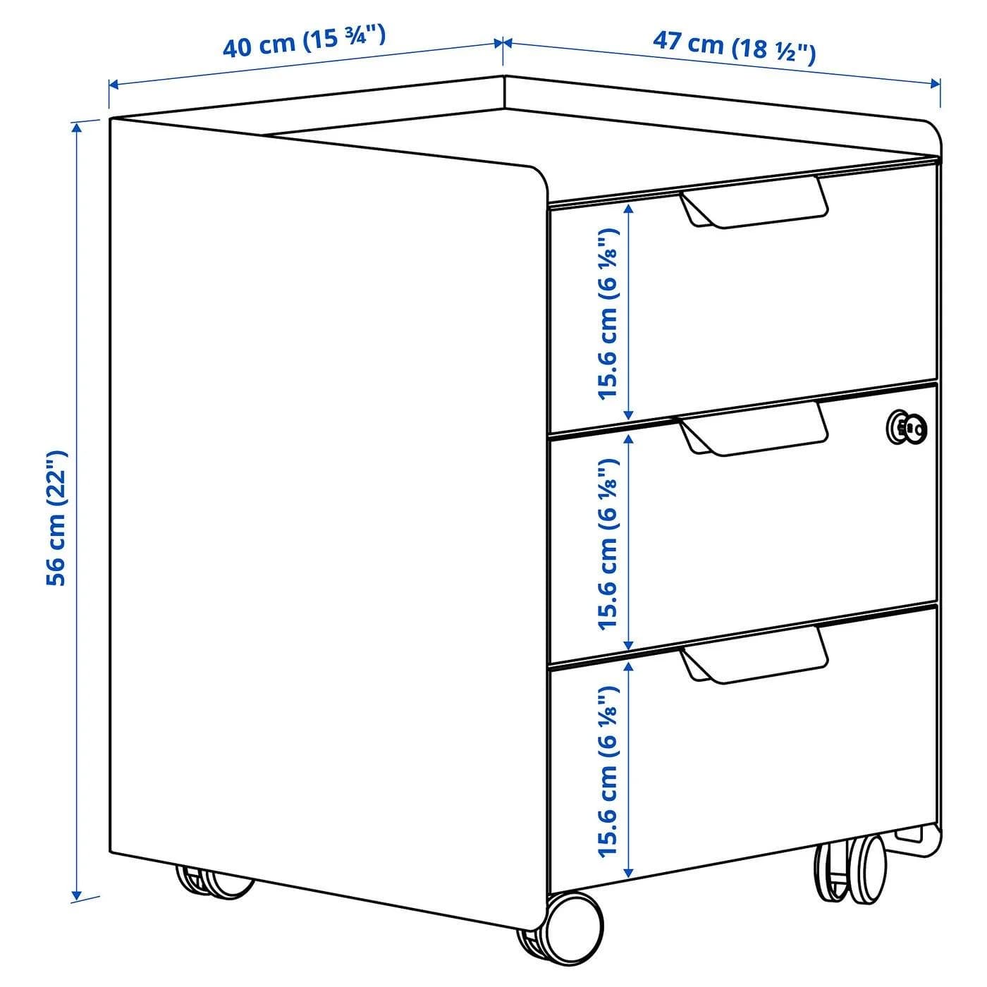 IKEA TROTTEN Rollcontainer mit 3 Schubladen Blau