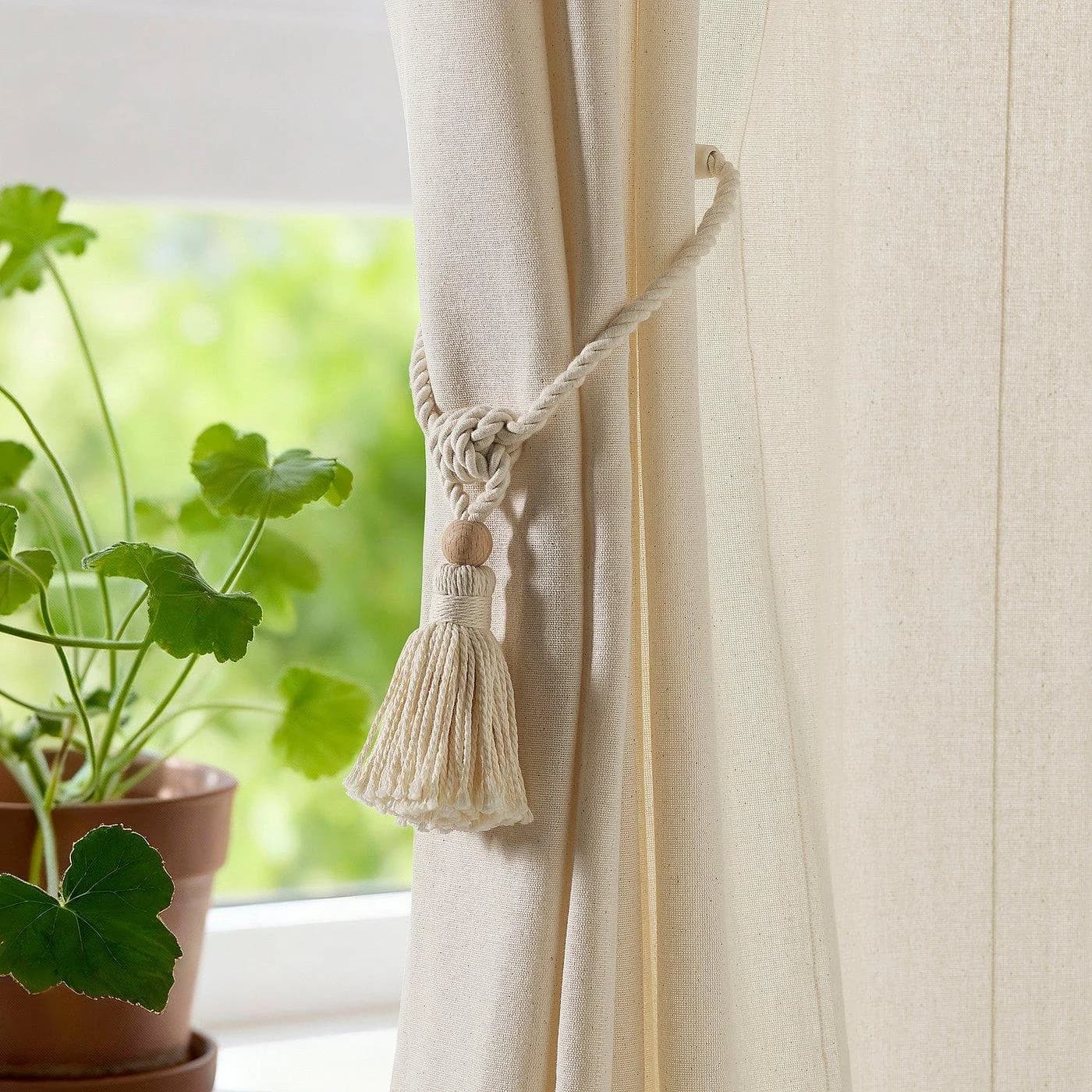 IKEA DUNFLÄTA Raffhalter magnetisch elfenbeinweiß mit Troddeln