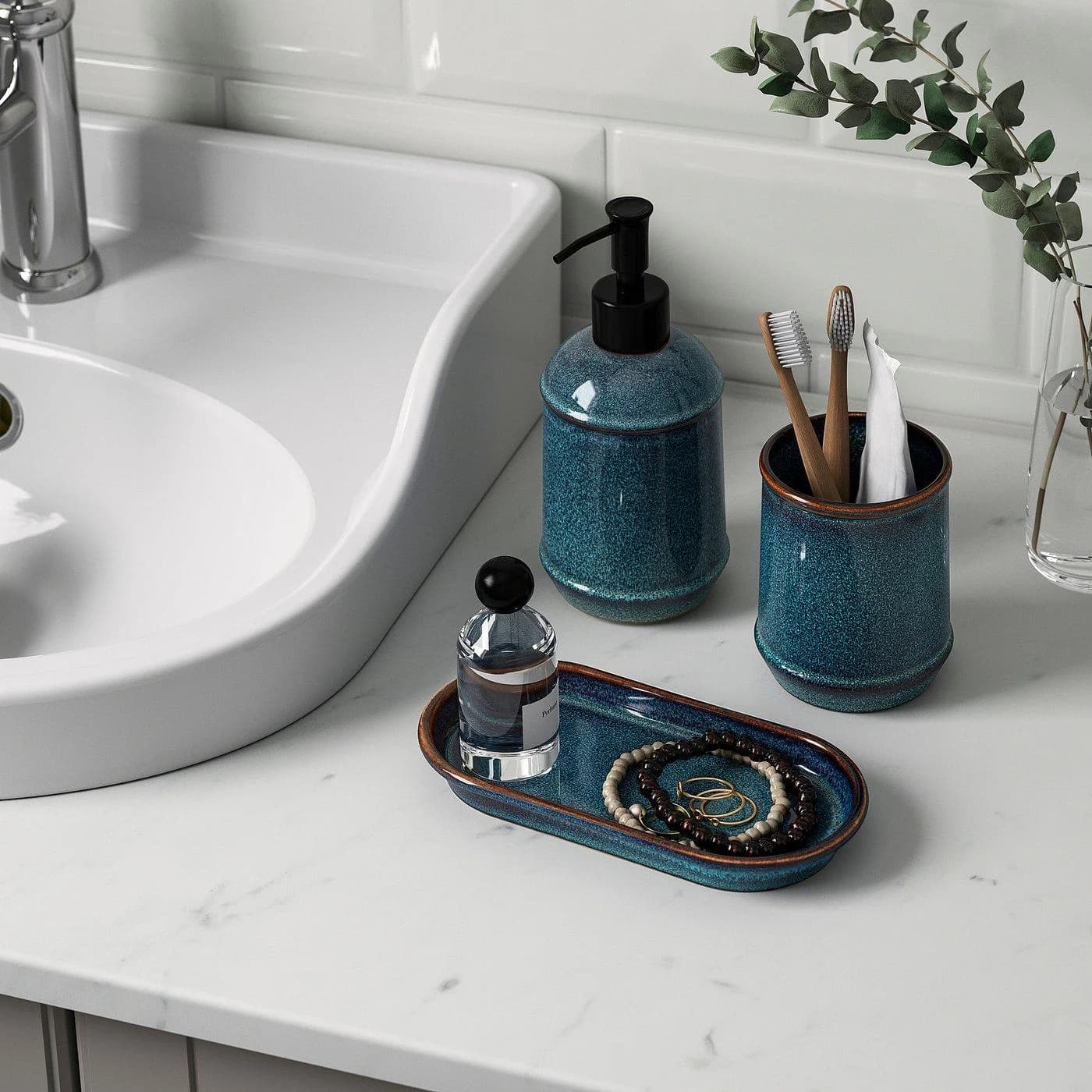 IKEA TVÅLSJÖN Badezimmer-Set 3-tlg. Blau