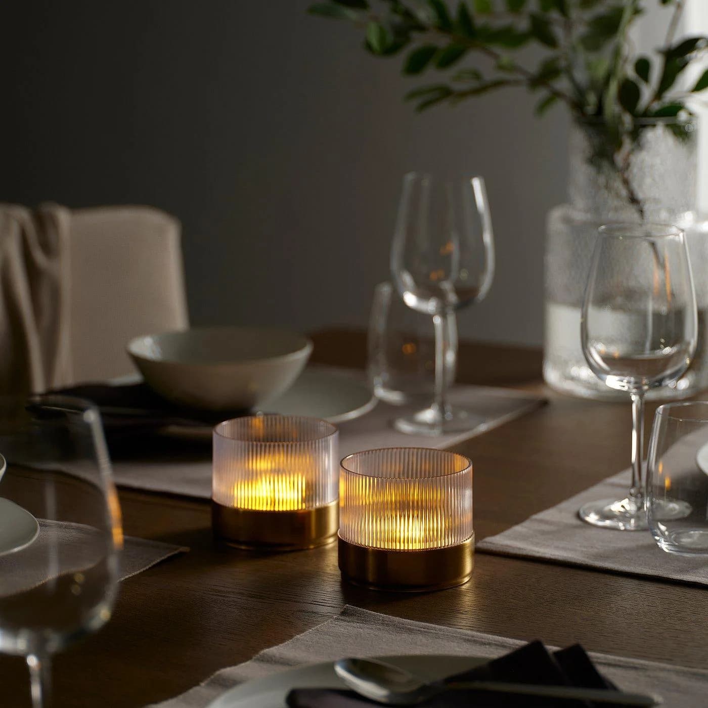 IKEA SNÖRPTRÅD Tischdekoration LED messingfarben Glas