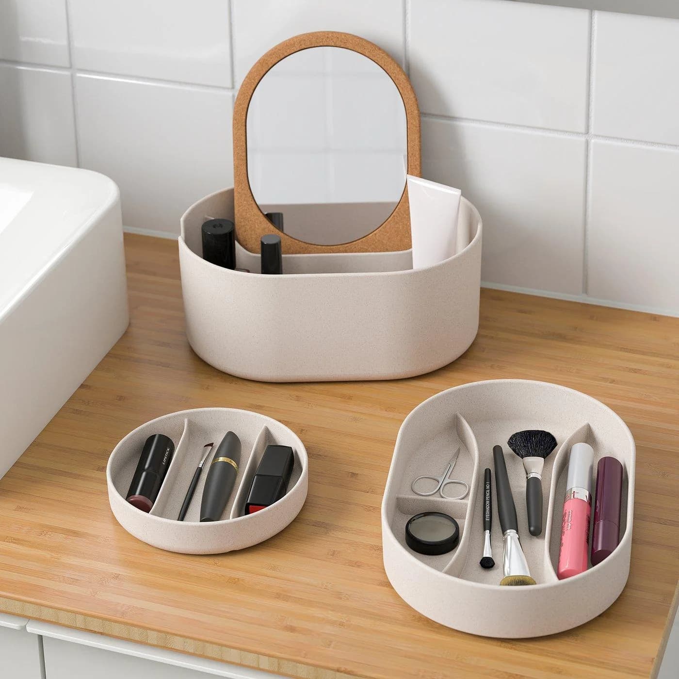 IKEA SAXBORGA Kasten mit Spiegeldeckel Kunststoff Kork