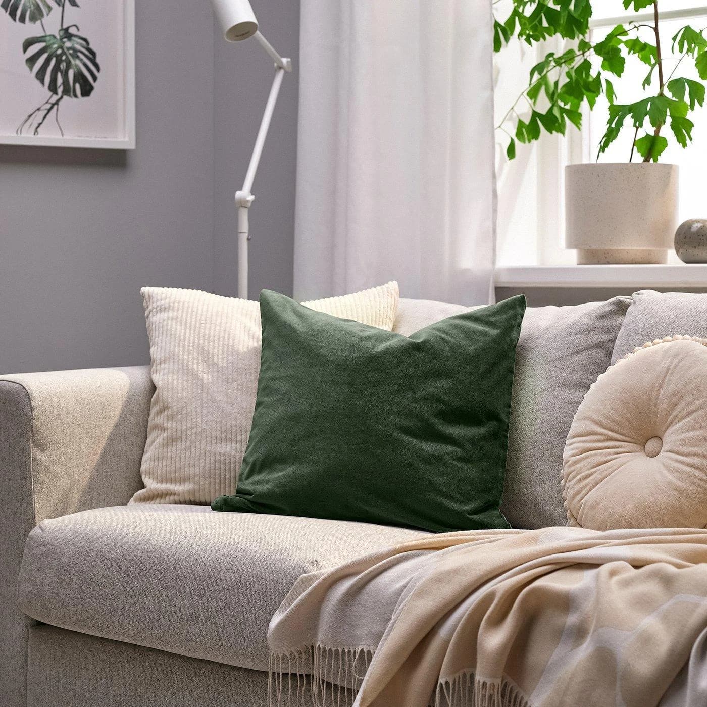 IKEA SANELA Kissenbezug Dunkelgrün Baumwollsamt