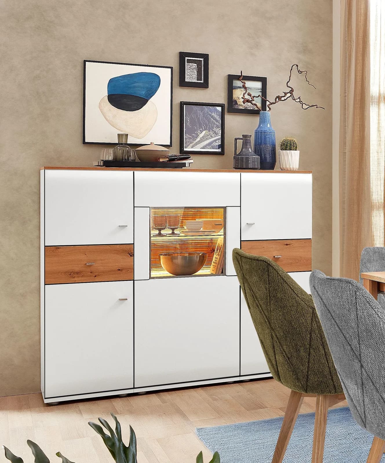 Highboard vito SAMBA Weiß Alteiche Glas