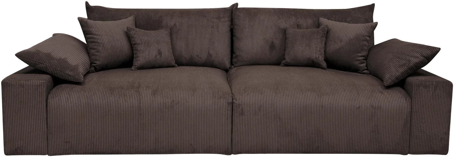Big-Sofa COLLECTION AB Cord Dunkelbraun mit Federkern & 6 Zierkissen