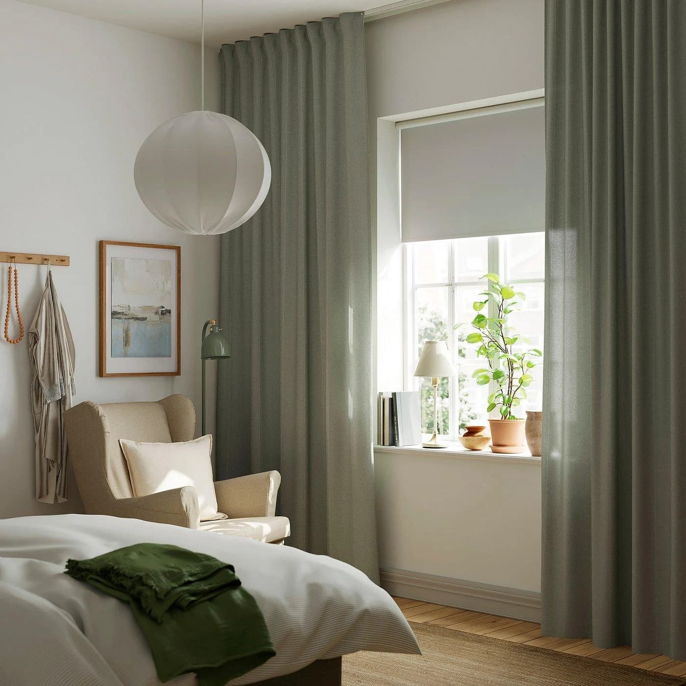 IKEA LENDA Gardine mit Raffhalter hellgraugrün