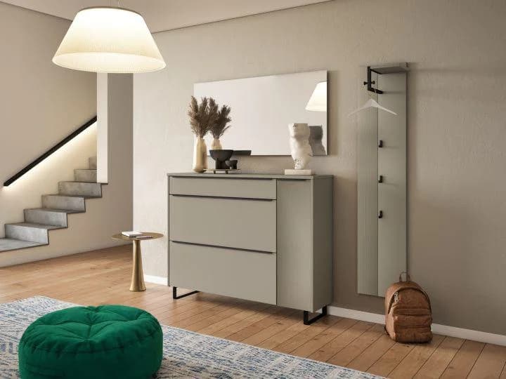 Garderobenset ARREDOKIT BRERA Taupe Schwarz mit Spiegel